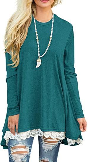 Women Lace Long Sleeve Tunic Top Blouse