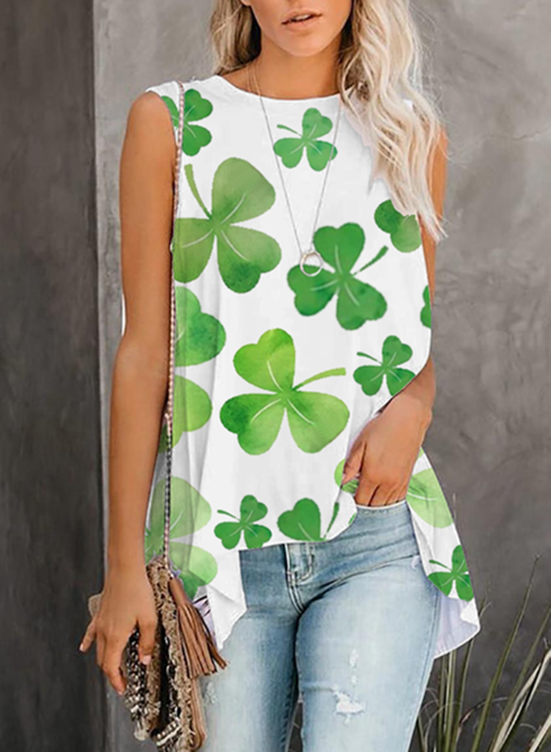 Women's Tank Tops St Patrick's Day Shamrock Print Sleeveless Round Neck Daily Tunic Tank Top