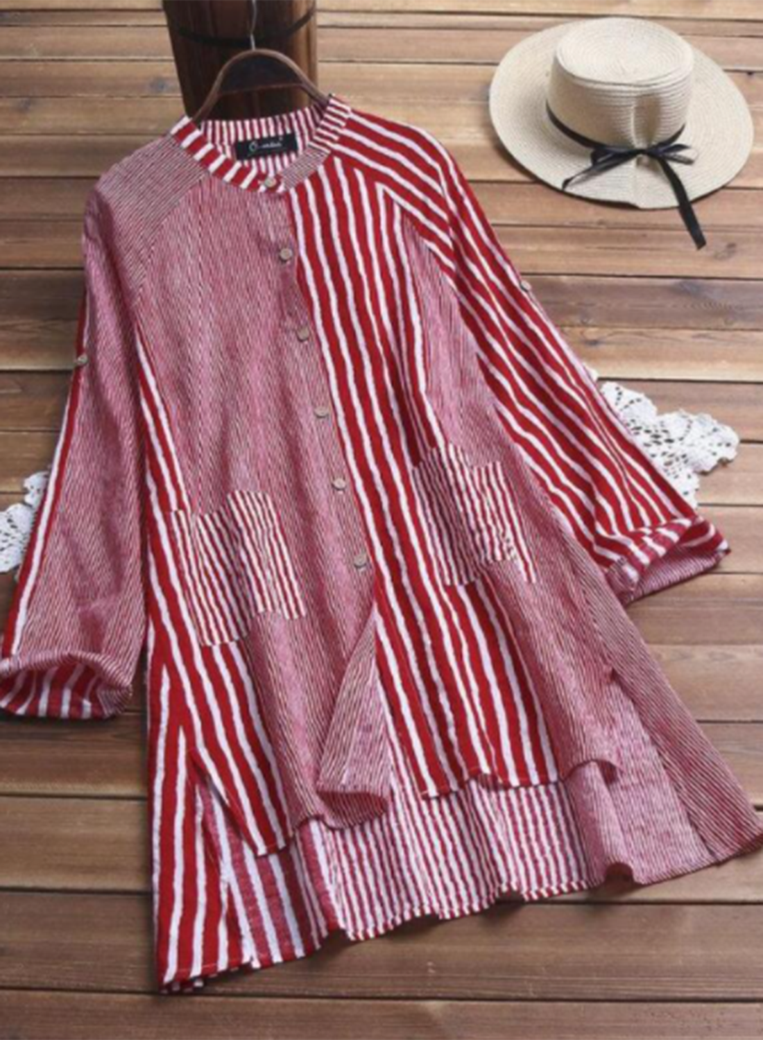 Women's Mini Dresses Striped Long Sleeve Turn Down Collar Fit Flare Mini Dress