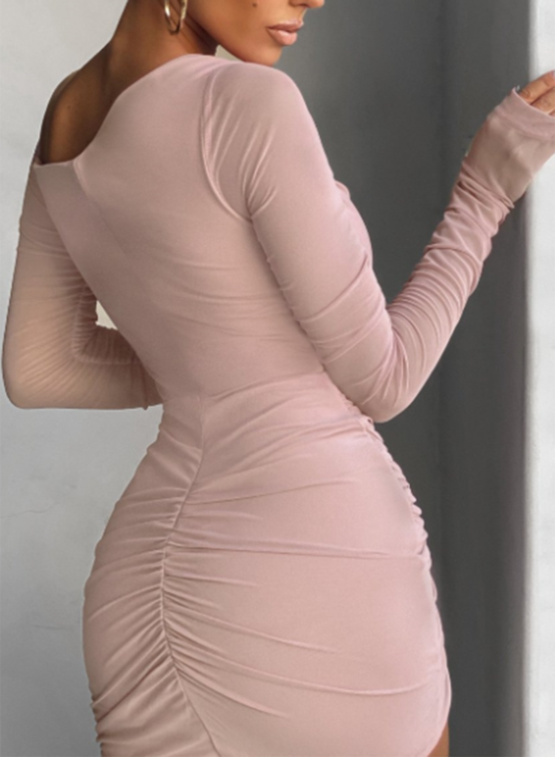 Women's Mini Dresses Fashion Solid Long Sleeve Bodycon Party Elegant Asymmetric Cold Shoulder Dress