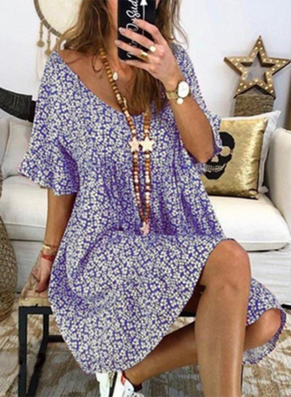 Women's Mini Dresses A-line Floral Short Sleeve V Neck Daily Casual Mini Dress