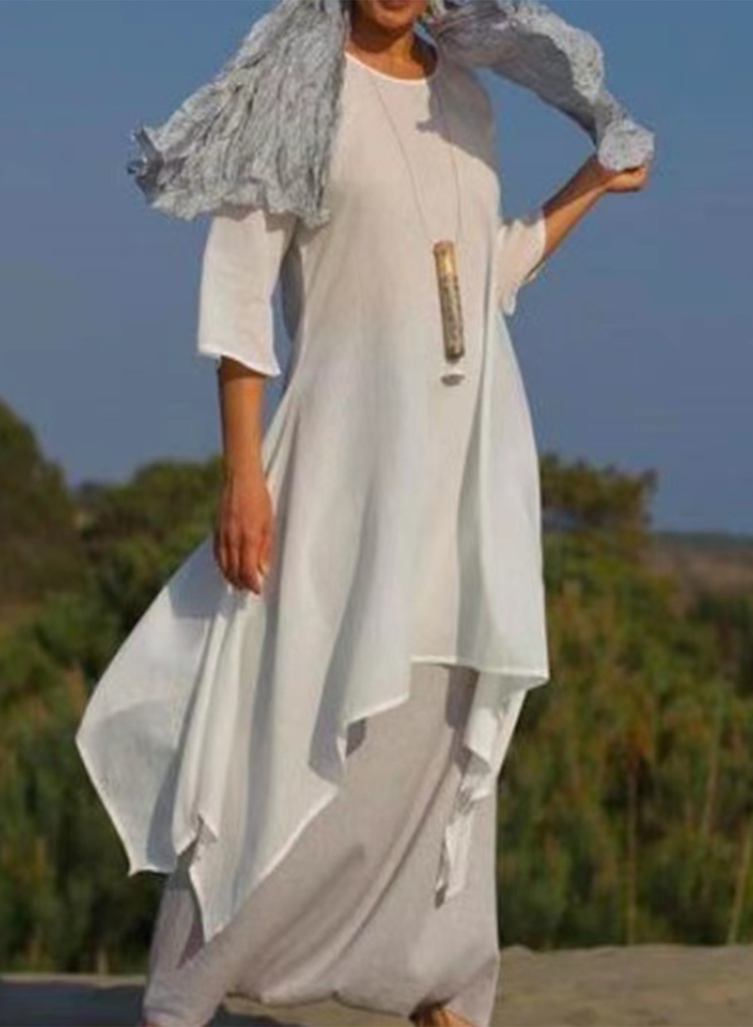 Women's Maxi Dresses Asymmetric A-line Solid 3/4 Sleeve Round Neck Daily Boho Maxi Dress