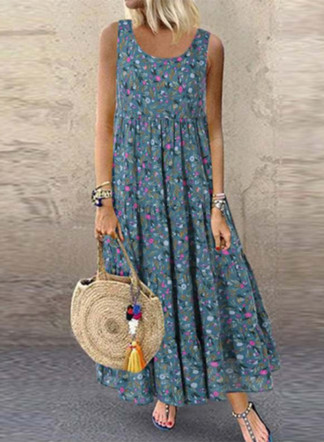 Women's Maxi Dresses A-line Floral Sleeveless Round Neck Daily Casual Maxi Dress