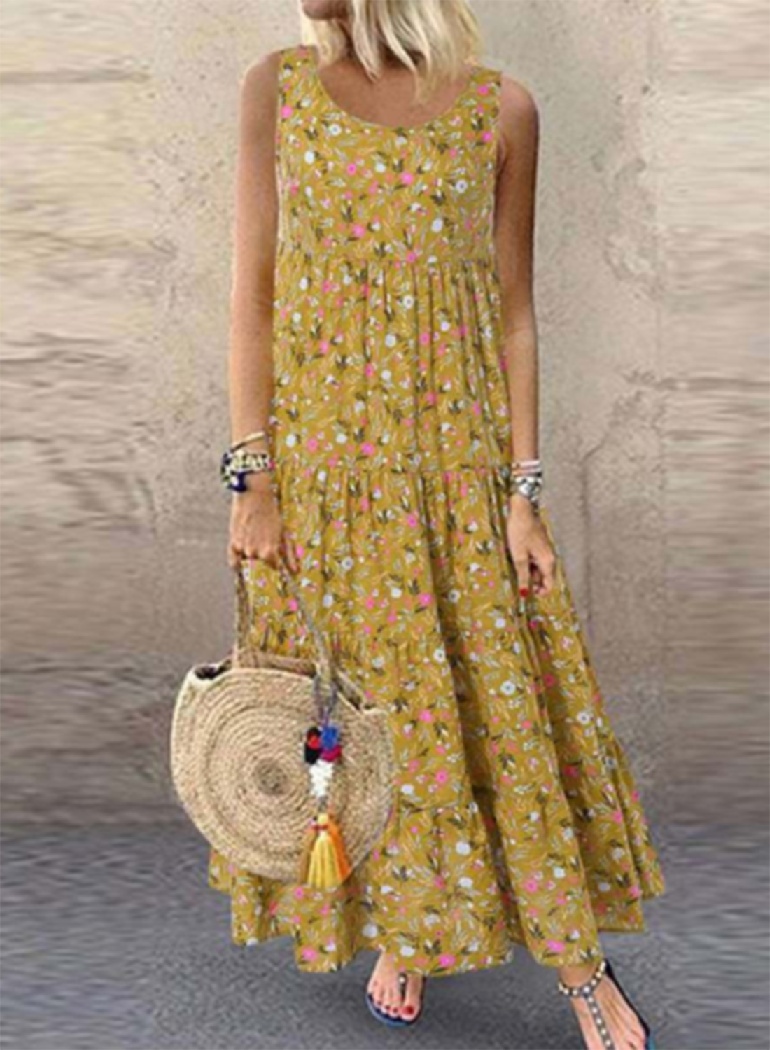 Women's Maxi Dresses A-line Floral Sleeveless Round Neck Daily Casual Maxi Dress