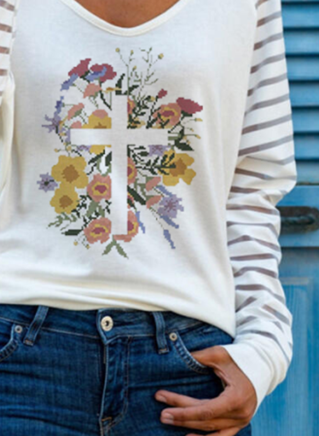 Women's Pullovers Floral Letter Long Sleeve V Neck Daily Cut-out Pullover