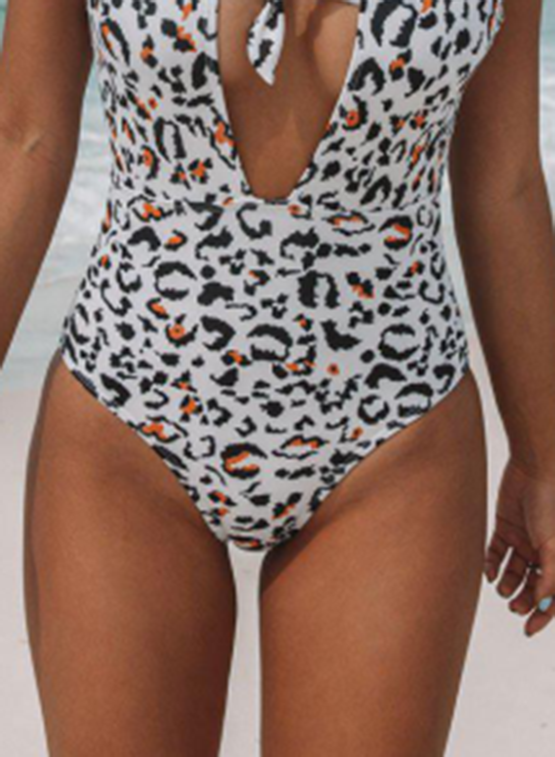 Women's One Piece Swimwear Leopard V Neck Knot One-Piece Swimsuits One-Piece Bathing Suits