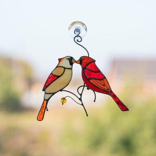 Stained glass cardinal bird suncatcher Christmas cardinal gifts Modern stained glass window hangings decor