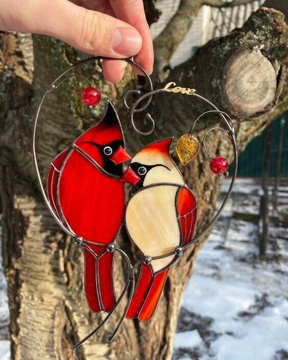 Stained glass cardinal bird suncatcher Christmas cardinal gifts Modern stained glass window hangings decor