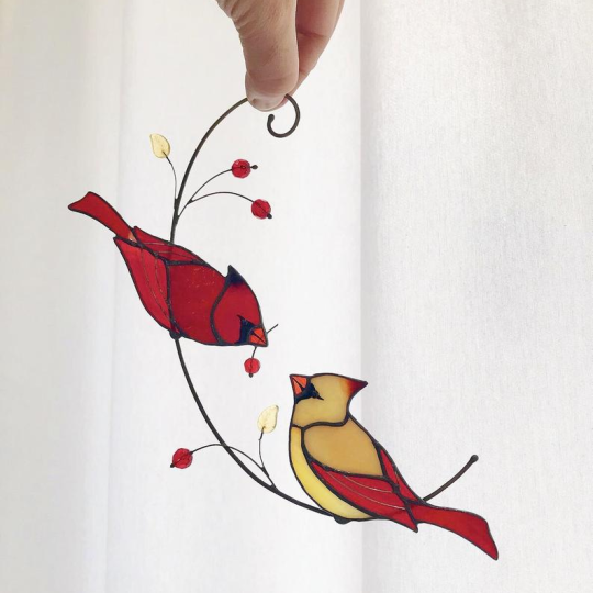 Stained glass cardinal bird suncatcher Christmas cardinal gifts Modern stained glass window hangings decor