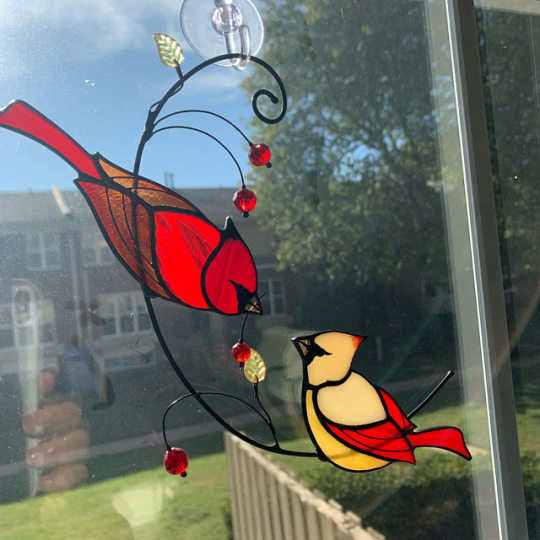 Stained glass cardinal bird suncatcher Christmas cardinal gifts Modern stained glass window hangings decor