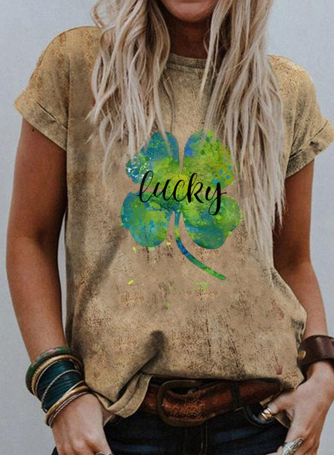 Women's St Patrick's Day T-shirts Lucky Clover Print Short Sleeve Round Neck Daily T-shirt