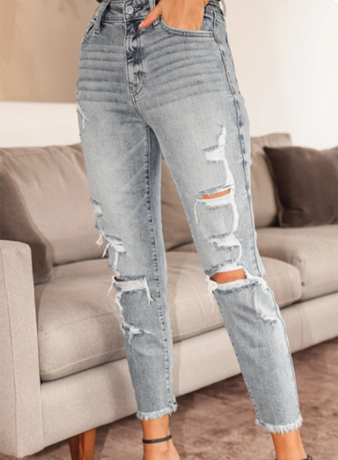 Women's Jeans Slim Solid High Waist Daily Ankle-length Ripped Jeans