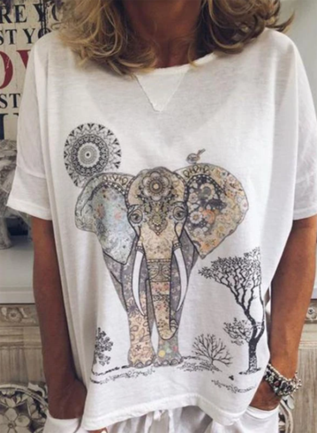 Women's T-shirts Tribal Animal Print Short Sleeve Round Neck Daily T-shirt