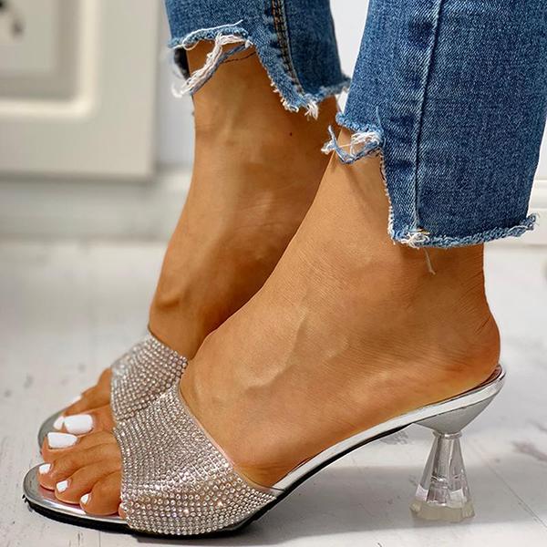 Solespairs Glitter Studded Open Toe Thin Heels