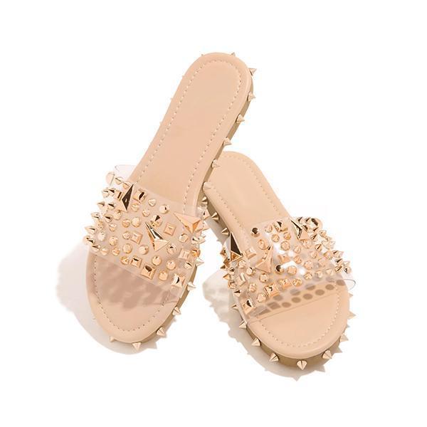 Solespairs Multi-Sized Studs Clear Strap Slippers