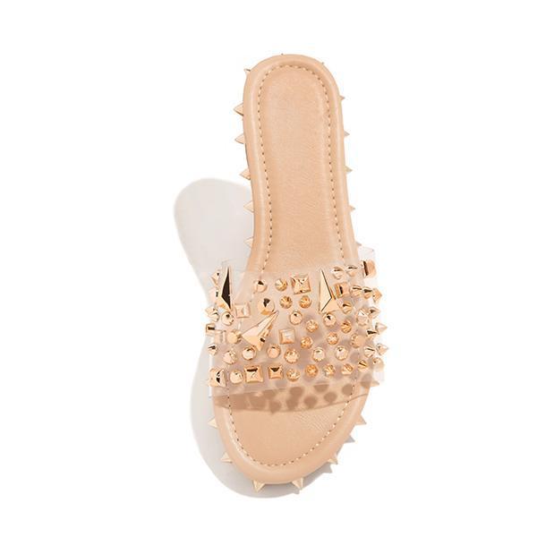 Solespairs Multi-Sized Studs Clear Strap Slippers