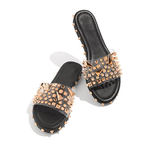 Solespairs Multi-Sized Studs Clear Strap Slippers