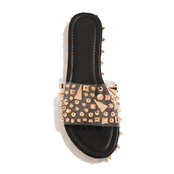 Solespairs Multi-Sized Studs Clear Strap Slippers