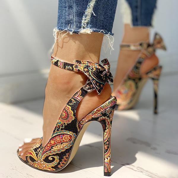 Solespairs Ethnic Print Ankle Strap Regular Slingback Thin Heels