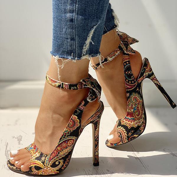 Solespairs Ethnic Print Ankle Strap Regular Slingback Thin Heels