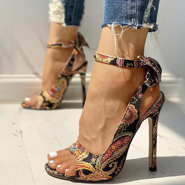 Solespairs Ethnic Print Ankle Strap Regular Slingback Thin Heels