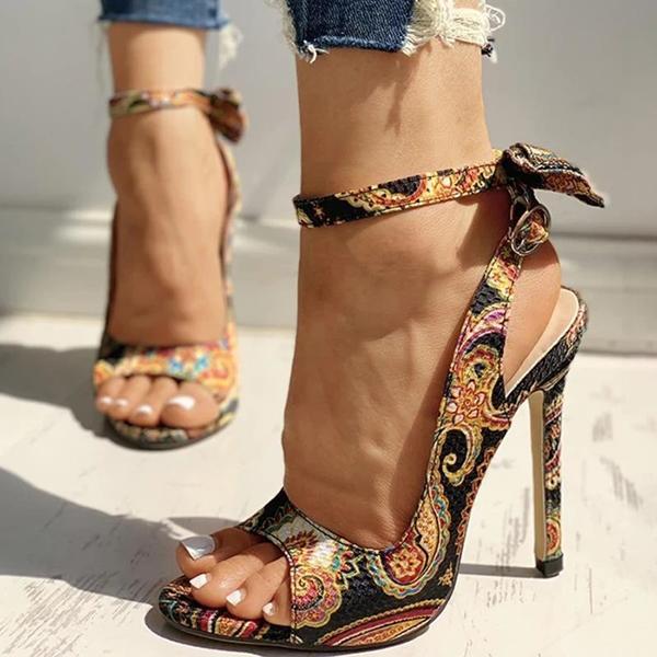 Solespairs Ethnic Print Ankle Strap Regular Slingback Thin Heels