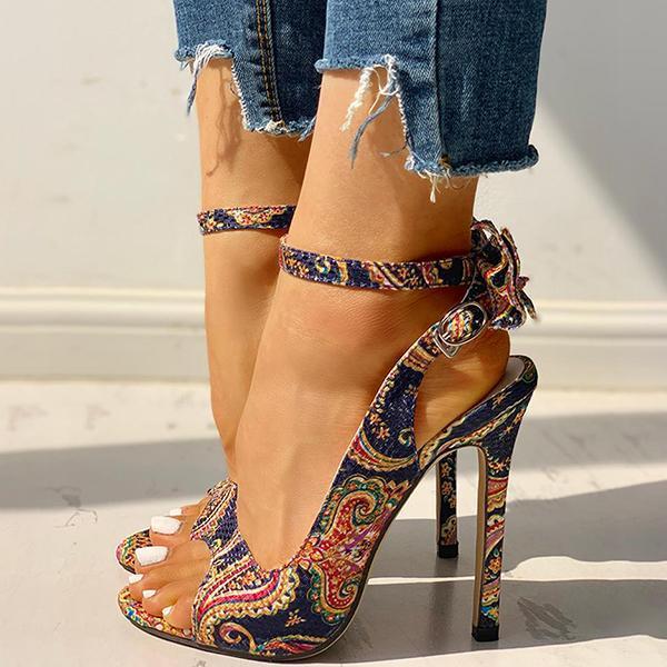 Solespairs Ethnic Print Ankle Strap Regular Slingback Thin Heels