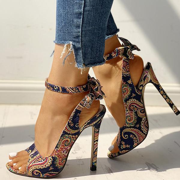 Solespairs Ethnic Print Ankle Strap Regular Slingback Thin Heels