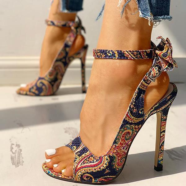 Solespairs Ethnic Print Ankle Strap Regular Slingback Thin Heels