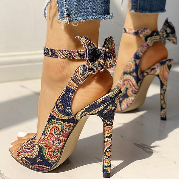 Solespairs Ethnic Print Ankle Strap Regular Slingback Thin Heels