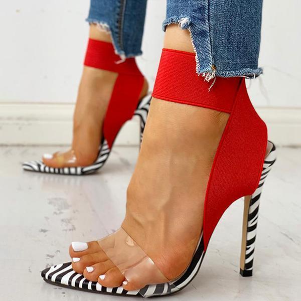 Solespairs Transparent Strap Zebra Thin Heels