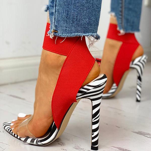 Solespairs Transparent Strap Zebra Thin Heels