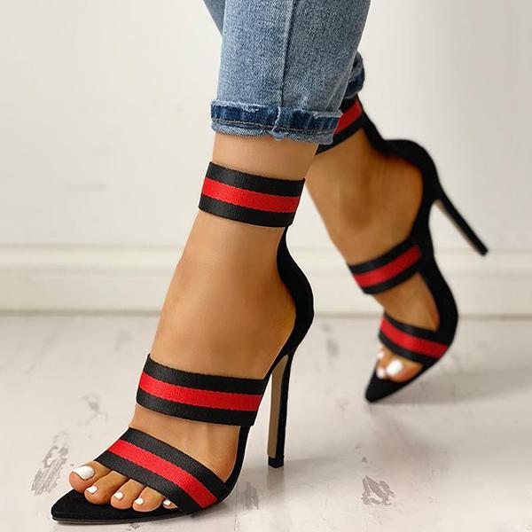 Solespairs Stripes Open Toe Thin Heels