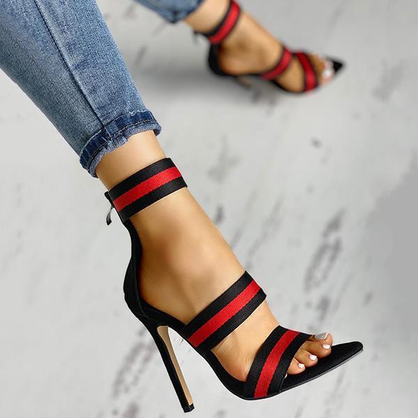 Solespairs Stripes Open Toe Thin Heels