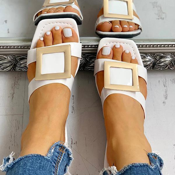 Solespairs Square Toe Buckled Flat Sandals