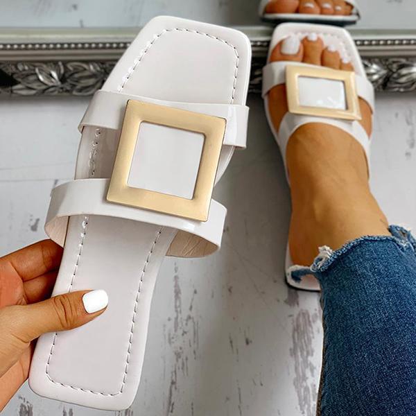 Solespairs Square Toe Buckled Flat Sandals