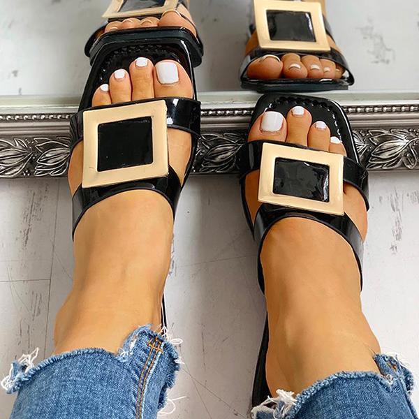 Solespairs Square Toe Buckled Flat Sandals