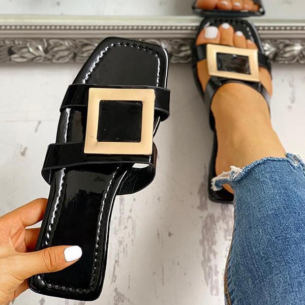 Solespairs Square Toe Buckled Flat Sandals