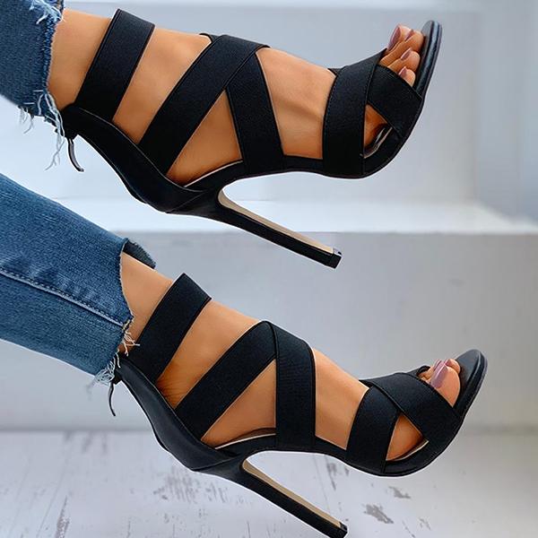 Solespairs Crisscross Bandage Zipper Heels