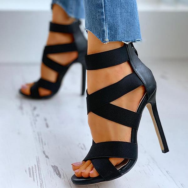 Solespairs Crisscross Bandage Zipper Heels