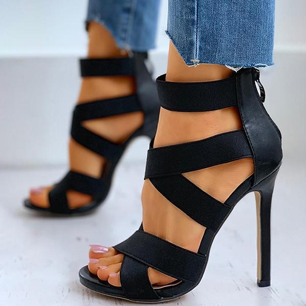 Solespairs Crisscross Bandage Zipper Heels