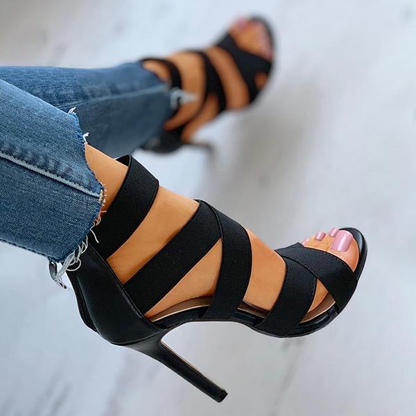 Solespairs Crisscross Bandage Zipper Heels