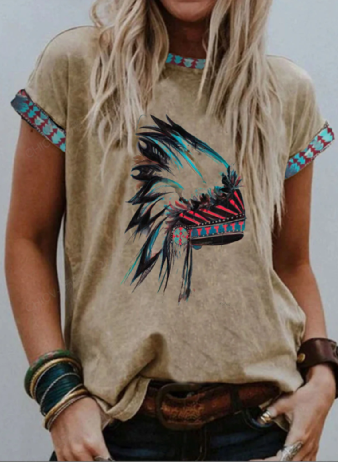 Women's T-shirts Tribal Round Neck Short Sleeve Summer Casual Daily T-shirts