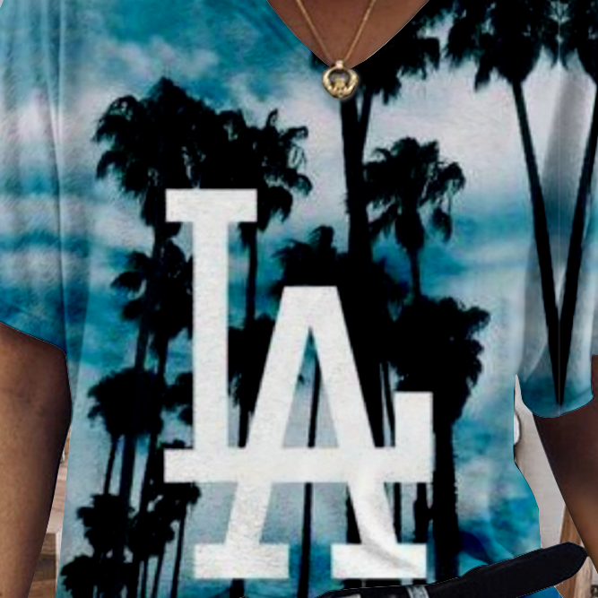 Los Angeles Dodgers Tide V-Neck Short-Sleeved Loose T-Shirt