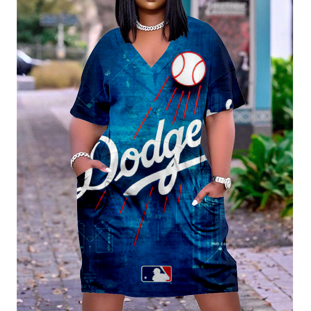 Los Angeles Dodgers V-Neck Jacket Short-Sleeved Bat-Sleeved Dress