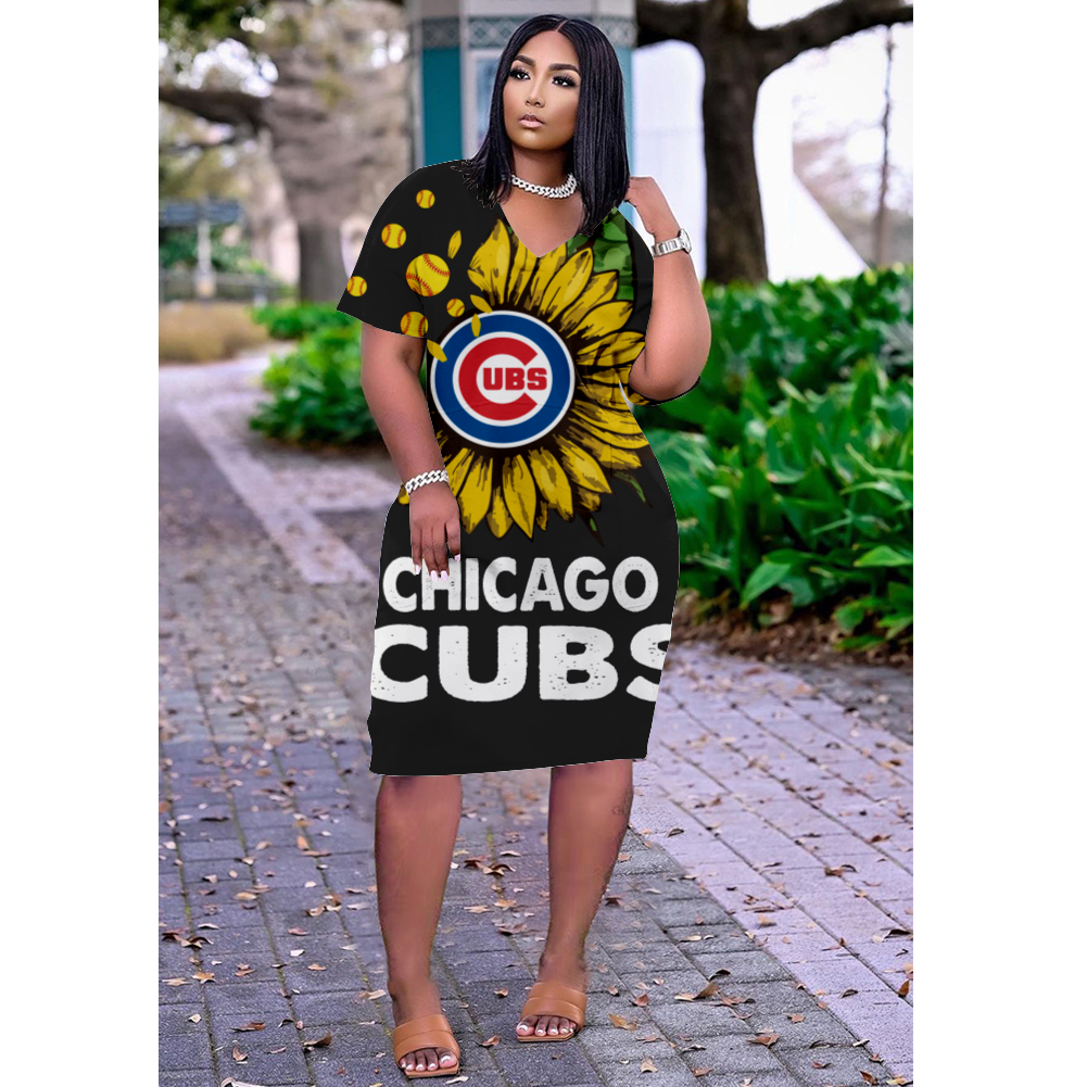 Chicago Cubs V-Neck Jacket Short-Sleeved Bat-Sleeved Dress