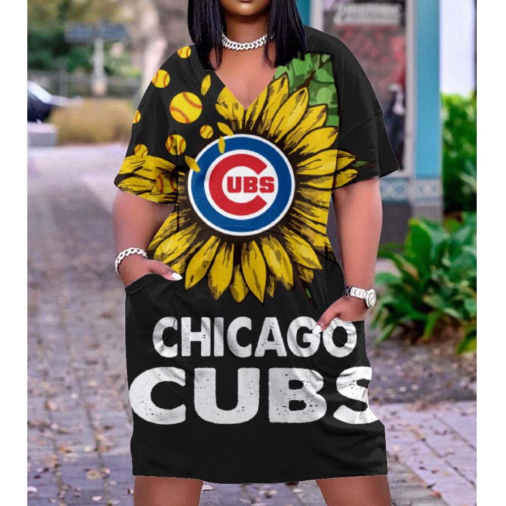 Chicago Cubs V-Neck Jacket Short-Sleeved Bat-Sleeved Dress