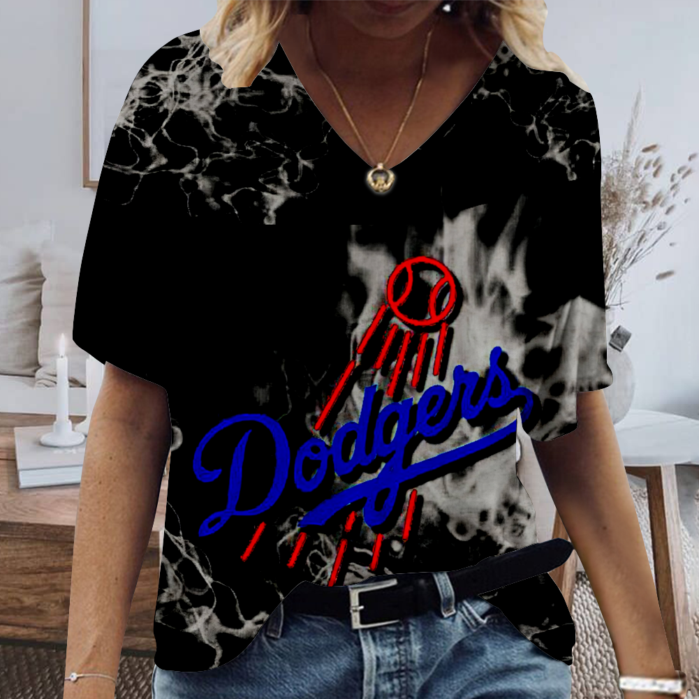 Los Angeles Dodgers Tide V-Neck Short-Sleeved Loose T-Shirt