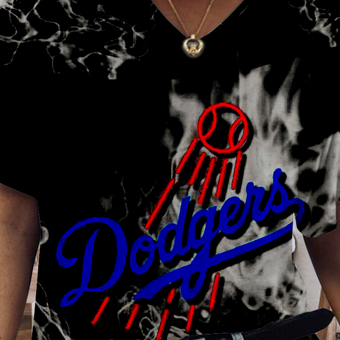 Los Angeles Dodgers Tide V-Neck Short-Sleeved Loose T-Shirt