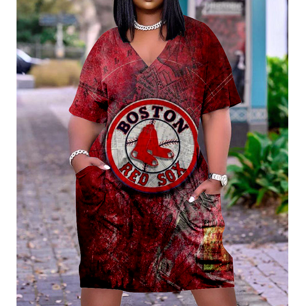 Boston Red Sox V-Neck Jacket Short-Sleeved Bat-Sleeved Dress